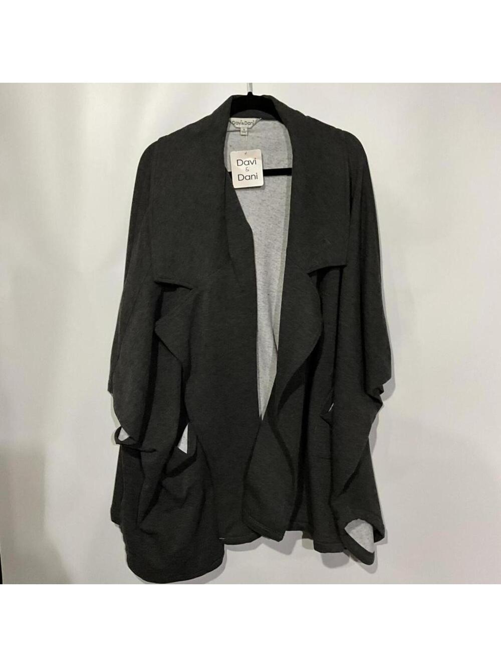 Davi & Dani Dark Gray Open Front Cardigan